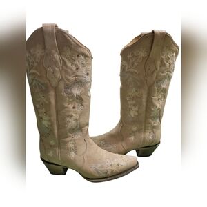CORRAL Embroidered Cream Western Cowboy Boots Wedding Western Country 8.5